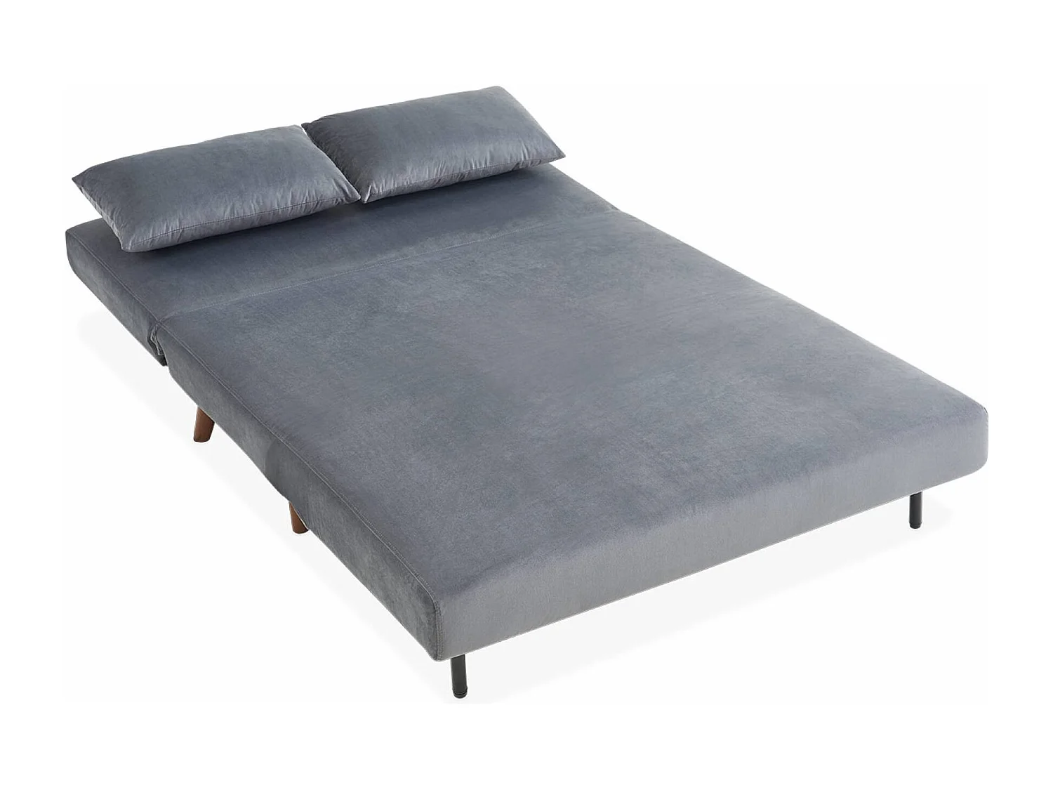 Sofá cama con patas de madera, 2 plazas gris oscuro