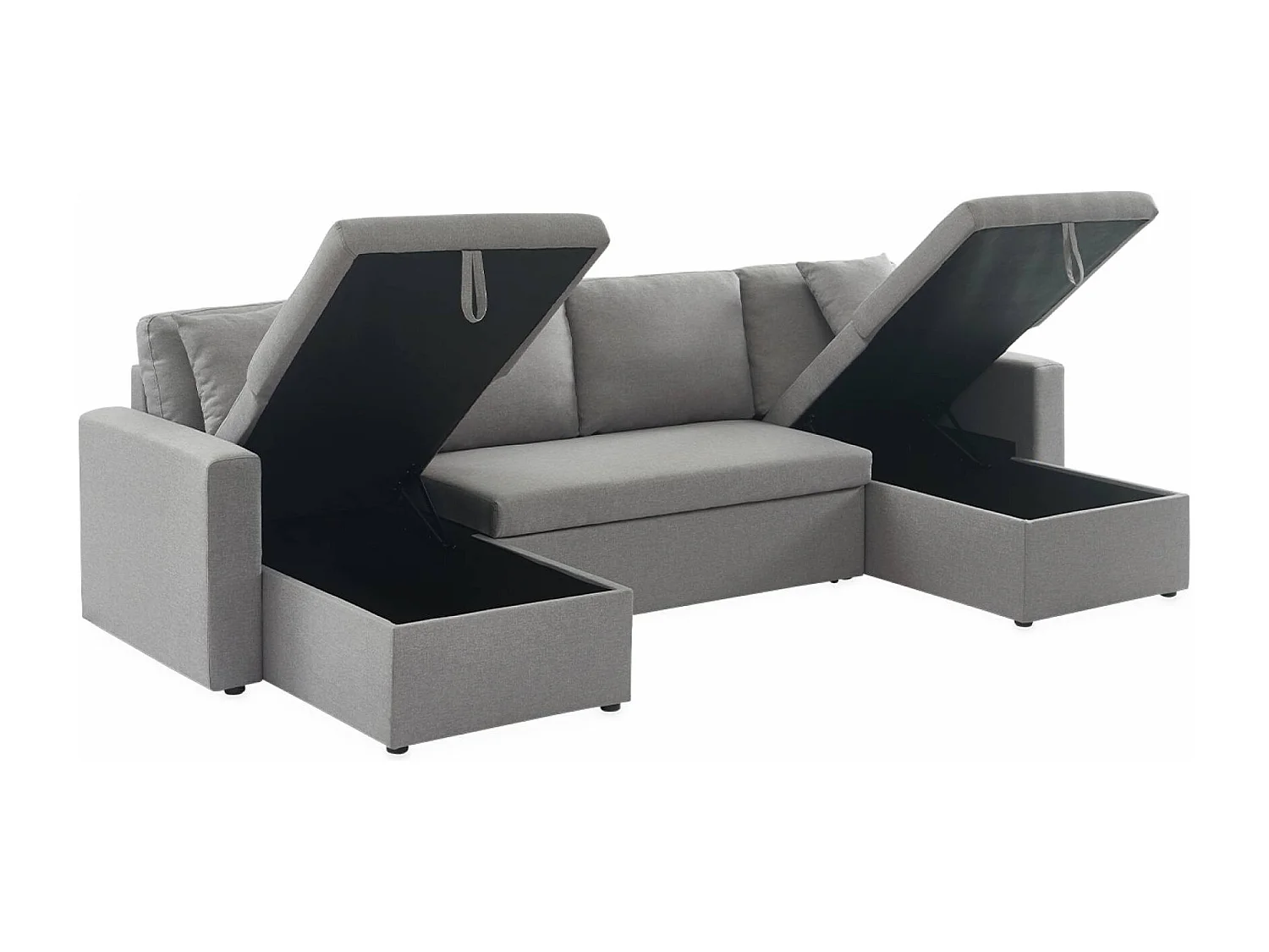 Sofá cama panorámico de 4 plazas en tela gris claro
