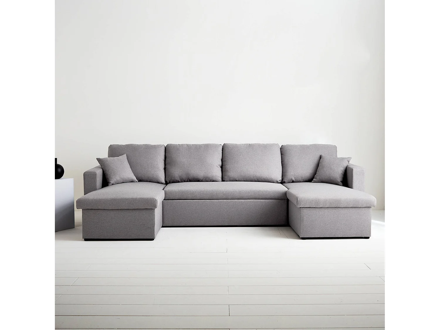 Divano letto panoramico in tessuto, 4 posti, grigio chiaro