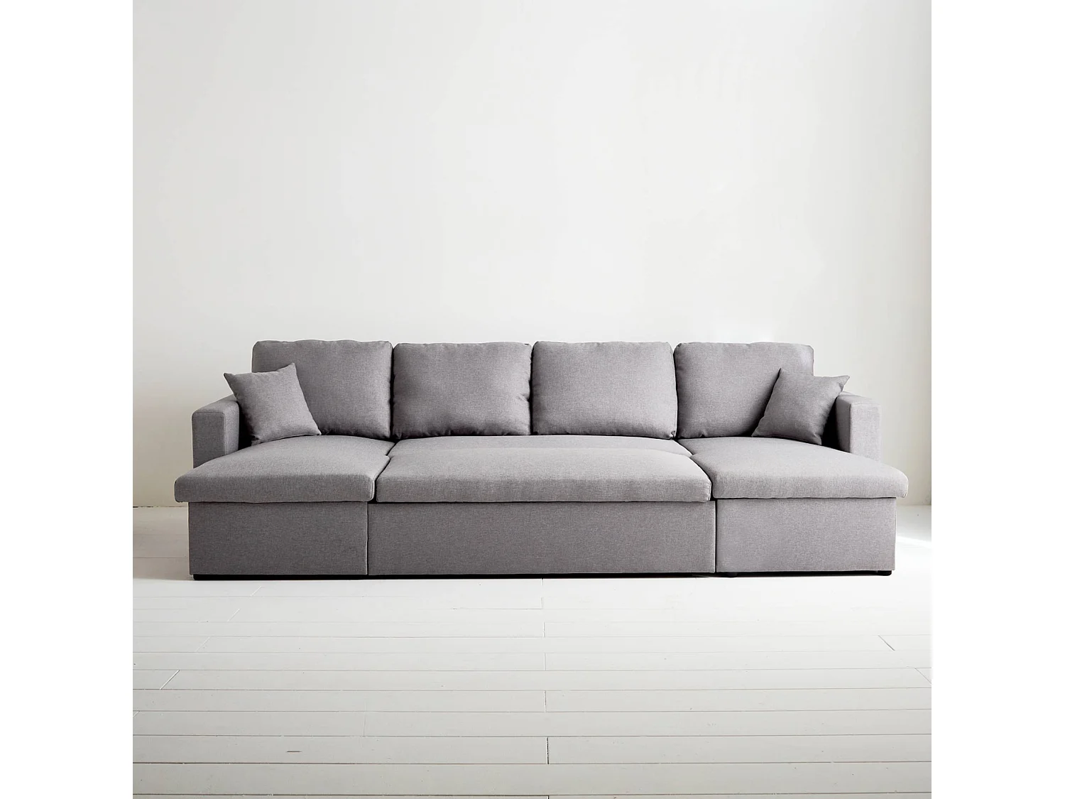 Divano letto panoramico in tessuto, 4 posti, grigio chiaro