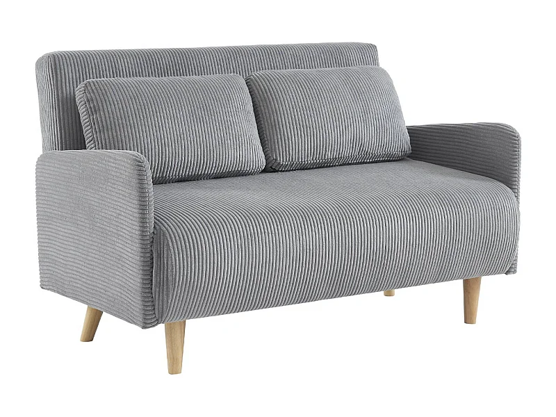 Sofá cama de pana de 2 plazas con patas de madera gris claro