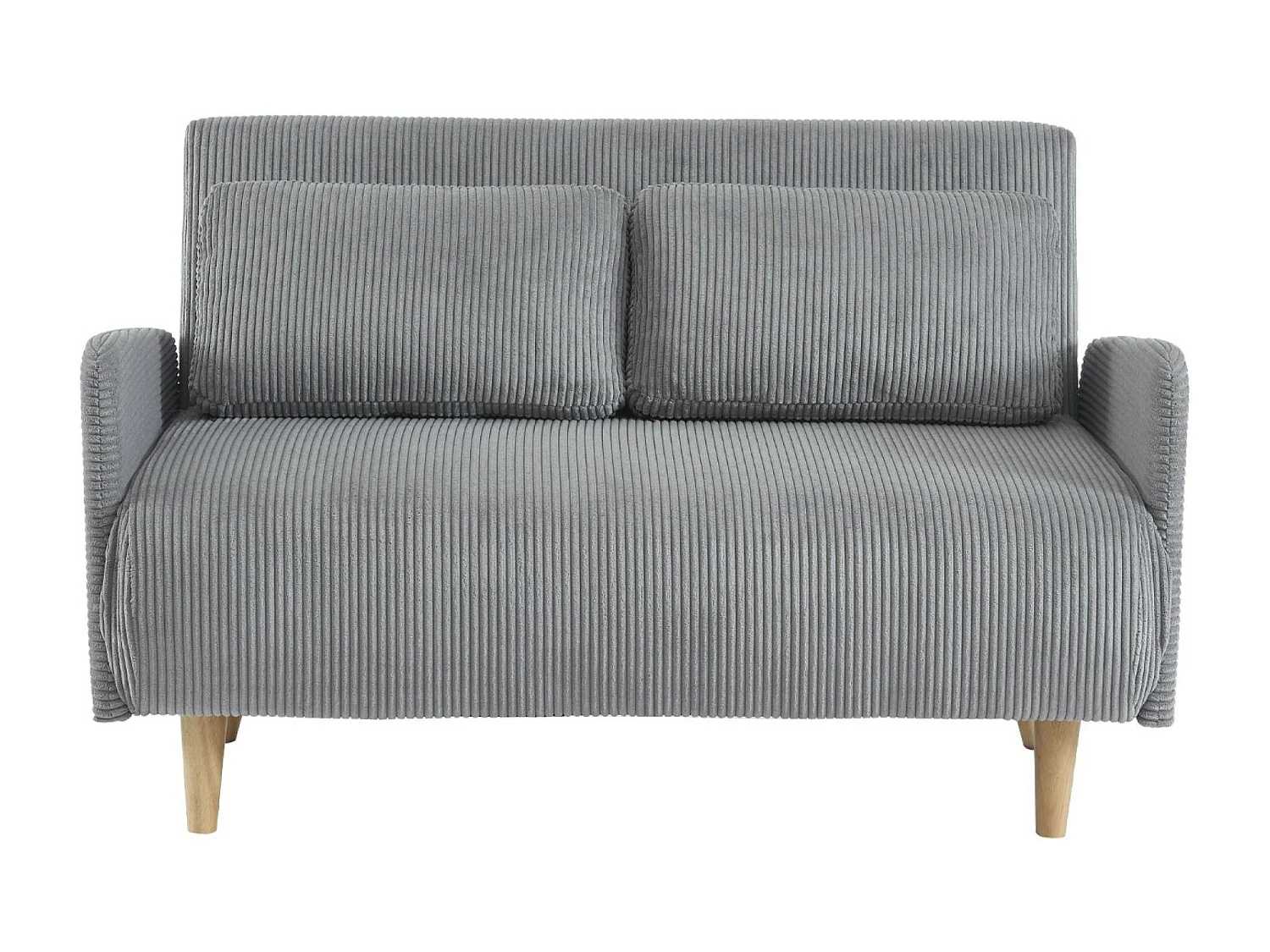 Divano letto a 2 posti in velluto a coste con gambe in legno, grigio