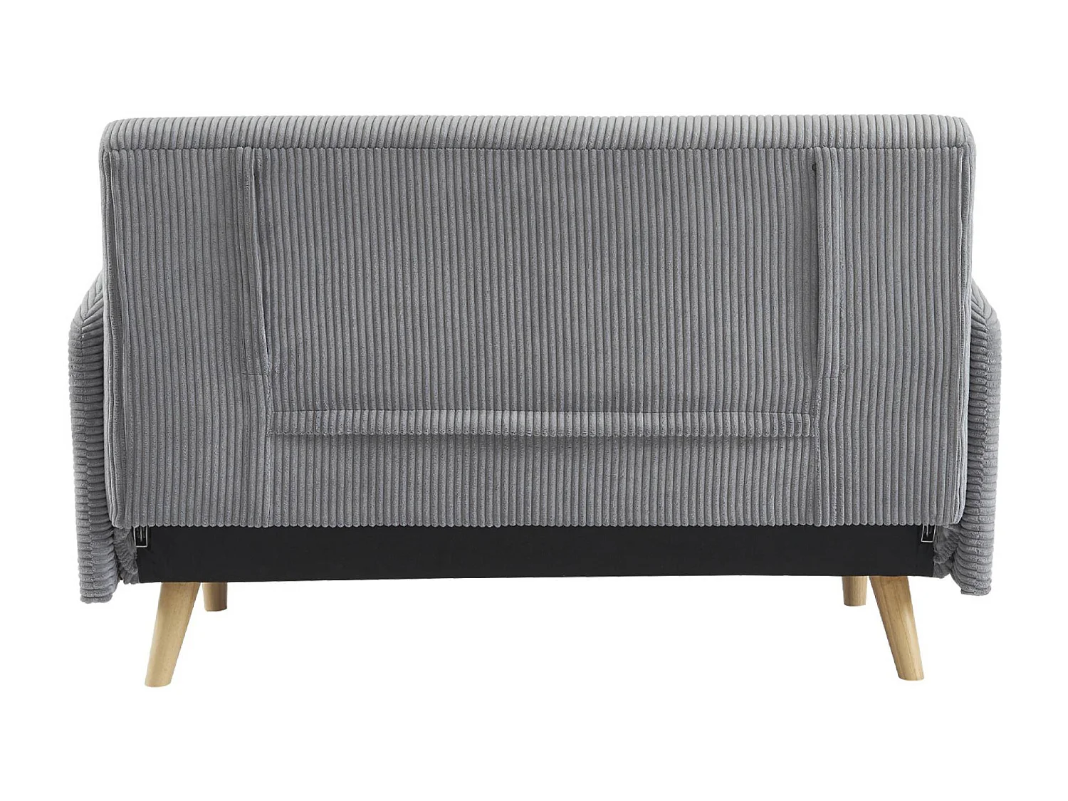 Canapé convertible en velours côtelé - Panam - 2 places scandinave. pieds bois. gris clair. banquette. dossier inclinable