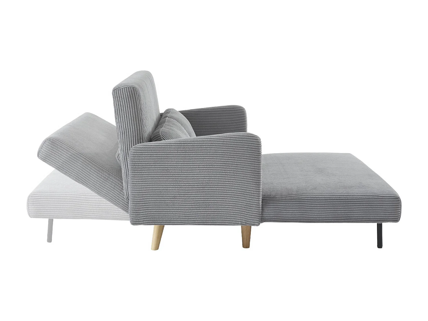 Divano letto a 2 posti in velluto a coste con gambe in legno, grigio