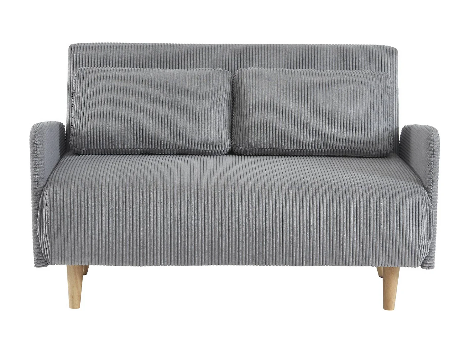Divano letto a 2 posti in velluto a coste con gambe in legno, grigio