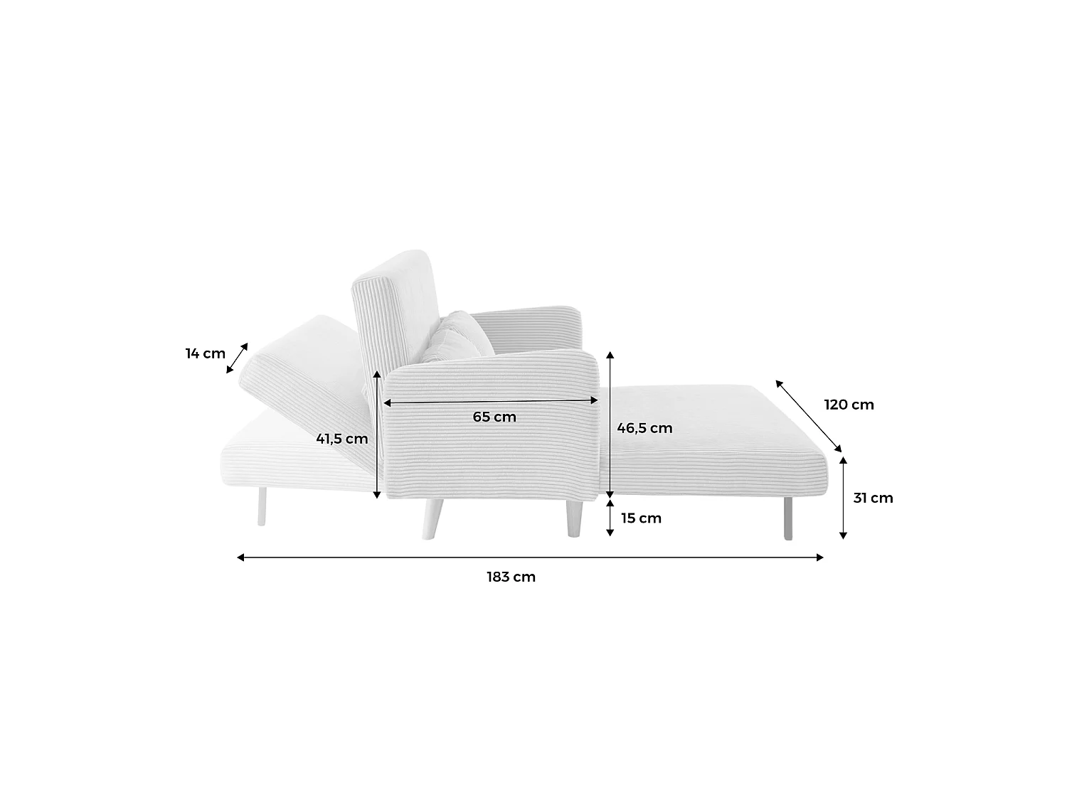 Canapé convertible 2 places inclinable en velours gris clair