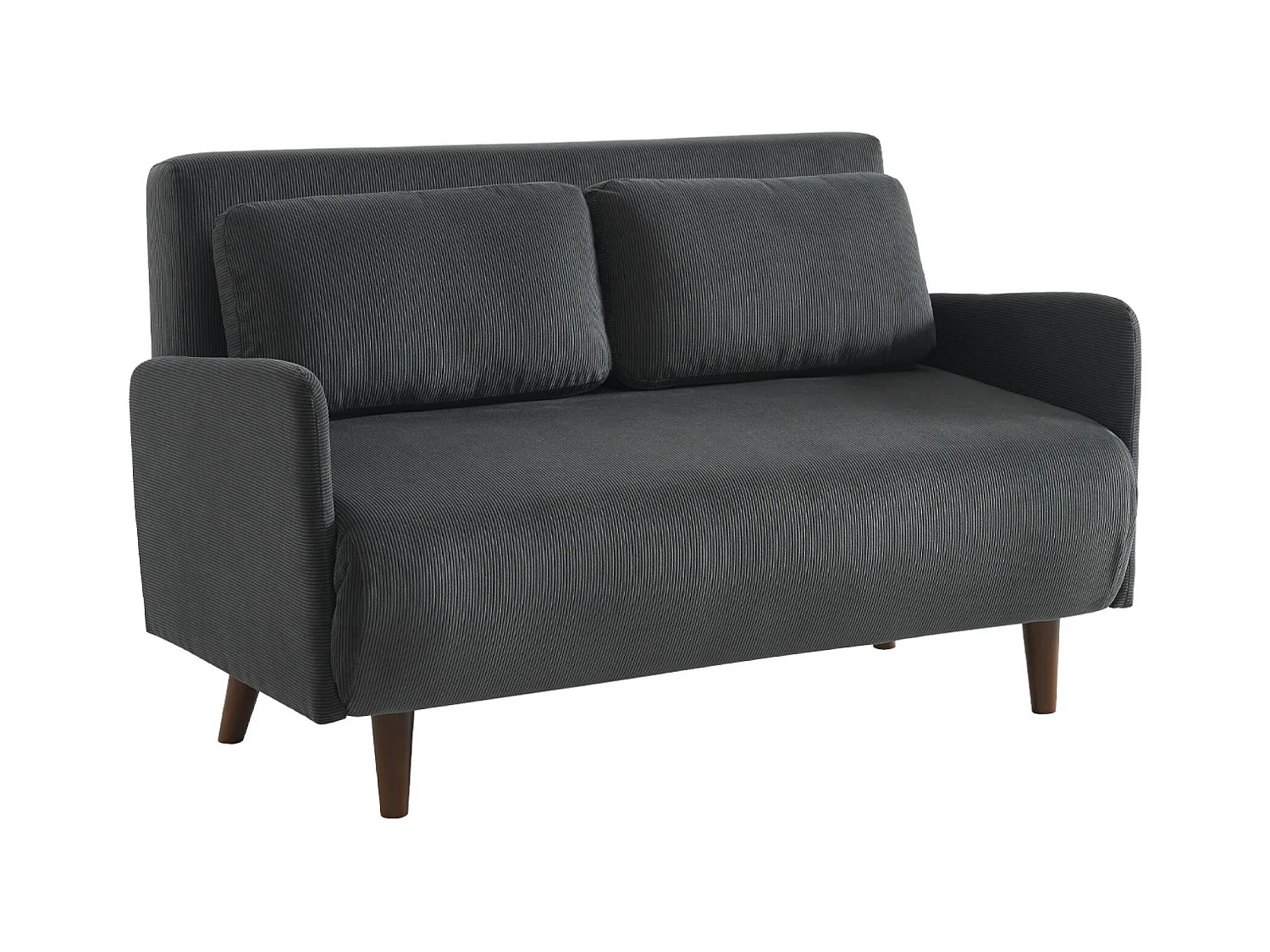 Canapé convertible 2 places scandinave velours côtelé gris foncé - Panam - pieds bois. banquette. dossier inclinable