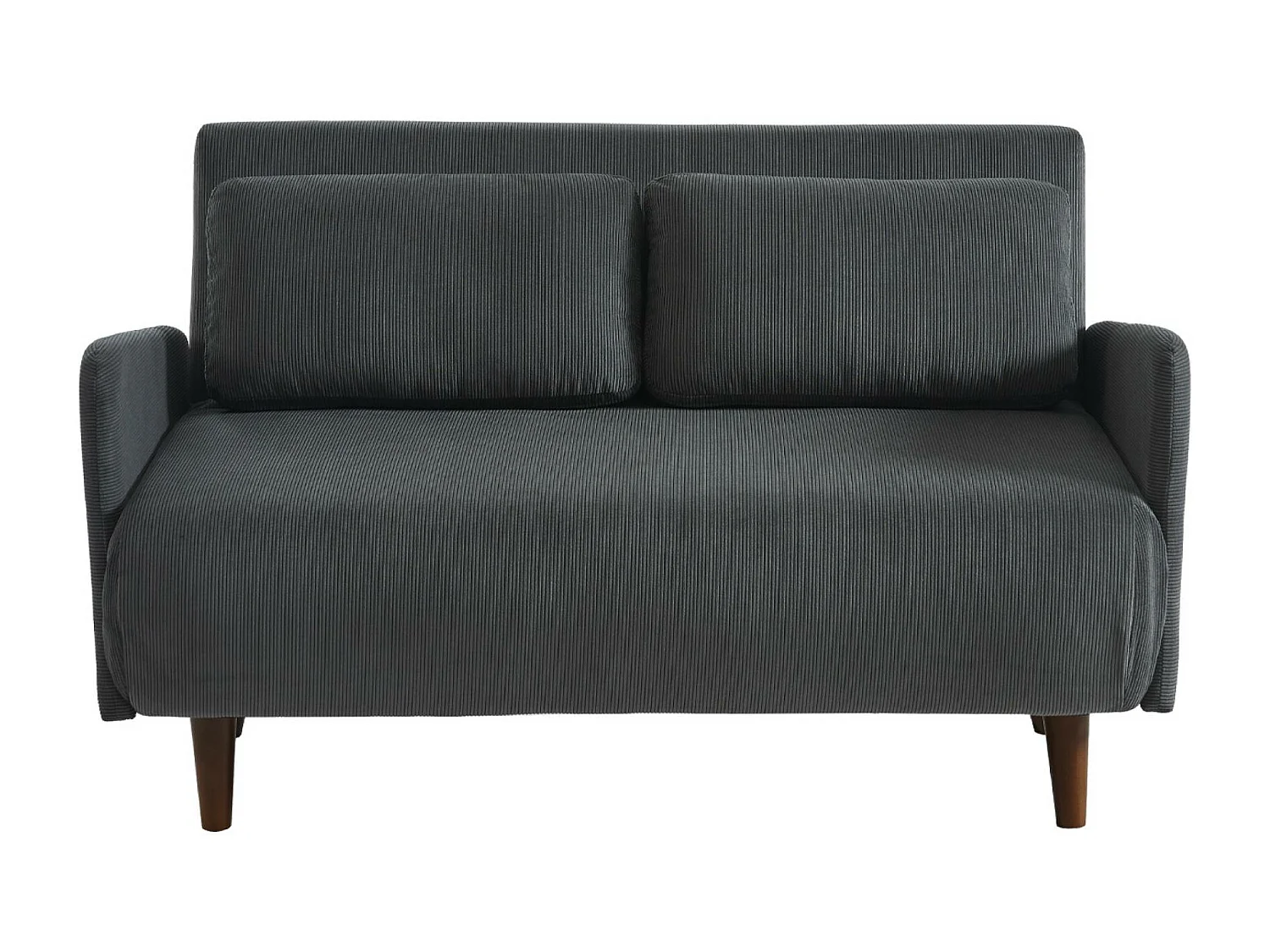 Canapé convertible 2 places scandinave velours côtelé gris foncé - Panam - pieds bois. banquette. dossier inclinable