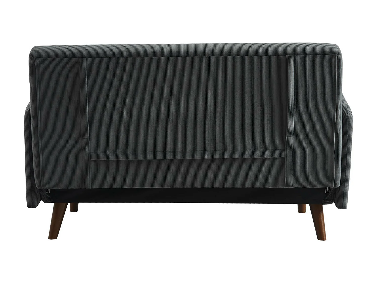 Canapé convertible 2 places scandinave velours côtelé gris foncé - Panam - pieds bois. banquette. dossier inclinable