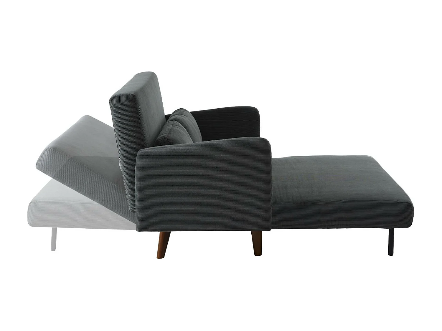 Canapé convertible 2 places scandinave velours côtelé gris foncé - Panam - pieds bois. banquette. dossier inclinable