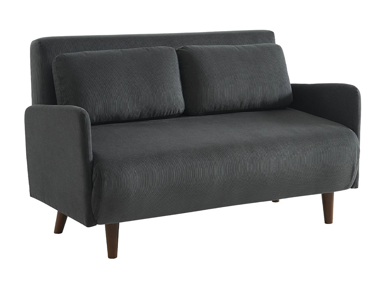 Sofá cama de pana de 2 plazas con patas de madera gris oscuro