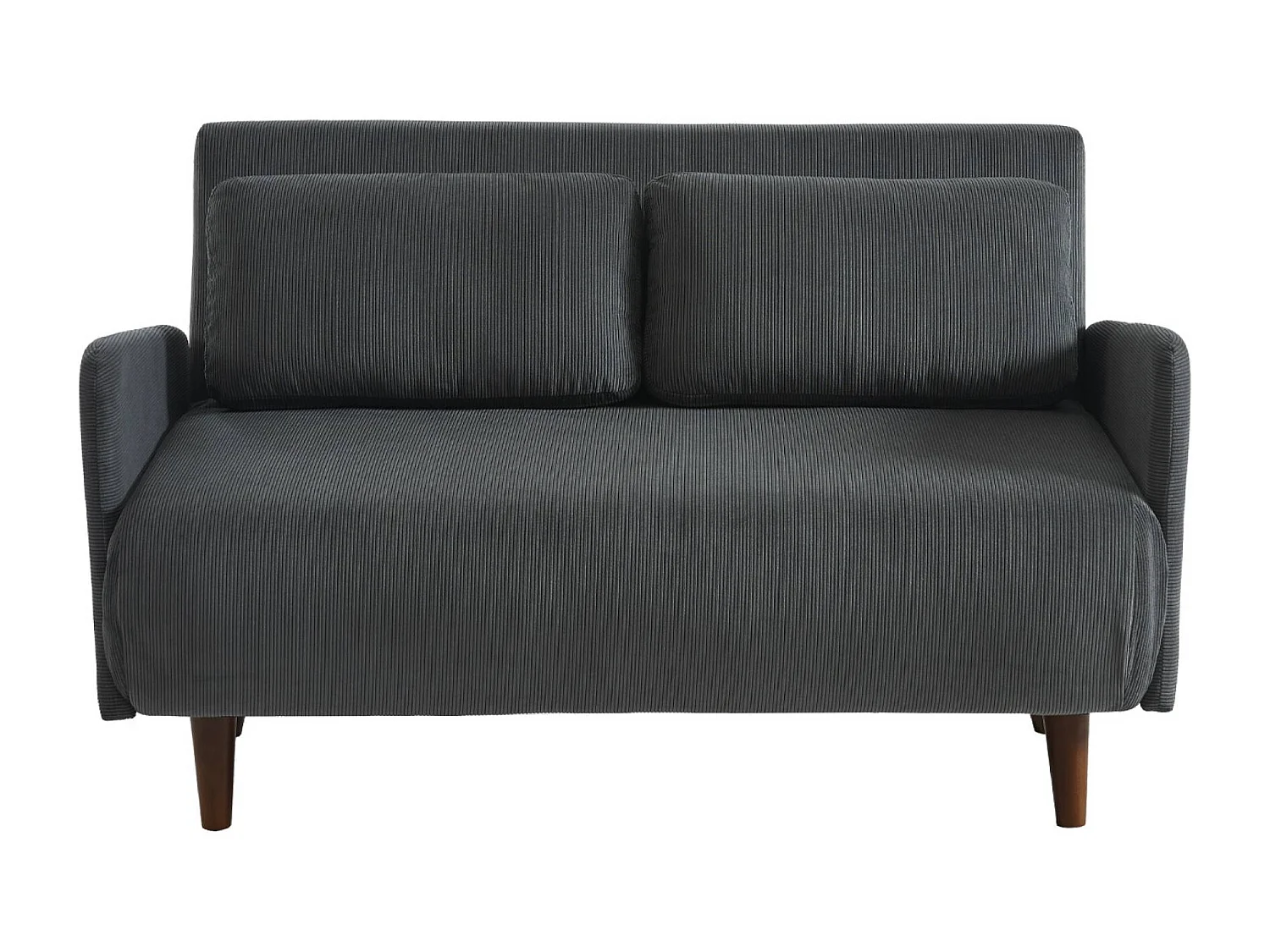 Sofá cama de pana de 2 plazas con patas de madera gris oscuro