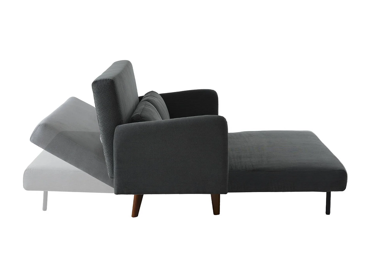 Sofá cama de pana de 2 plazas con patas de madera gris oscuro