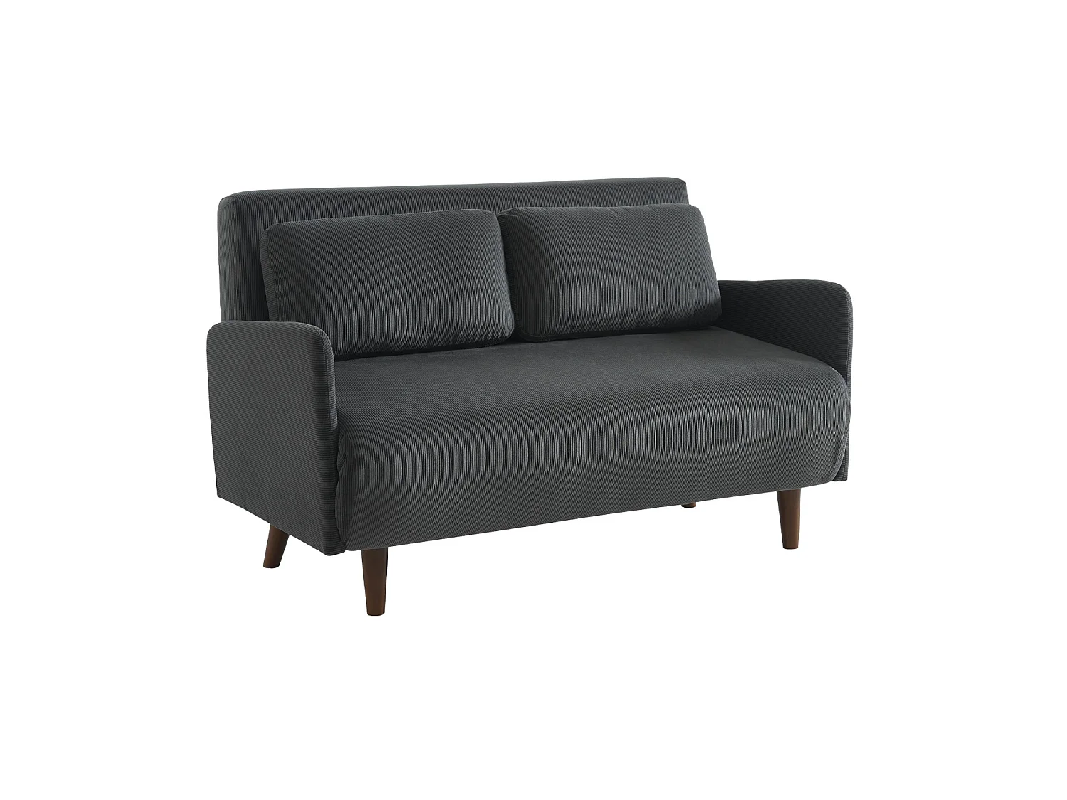 Divano letto in velluto a coste con gambe in legno, 2 posti, grigio