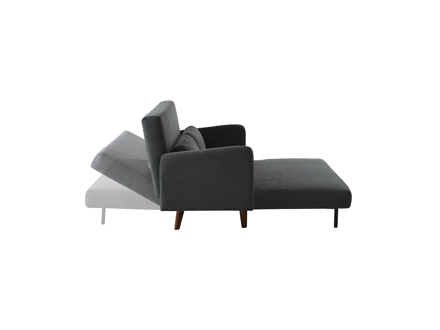 Divano letto in velluto a coste con gambe in legno, 2 posti, grigio