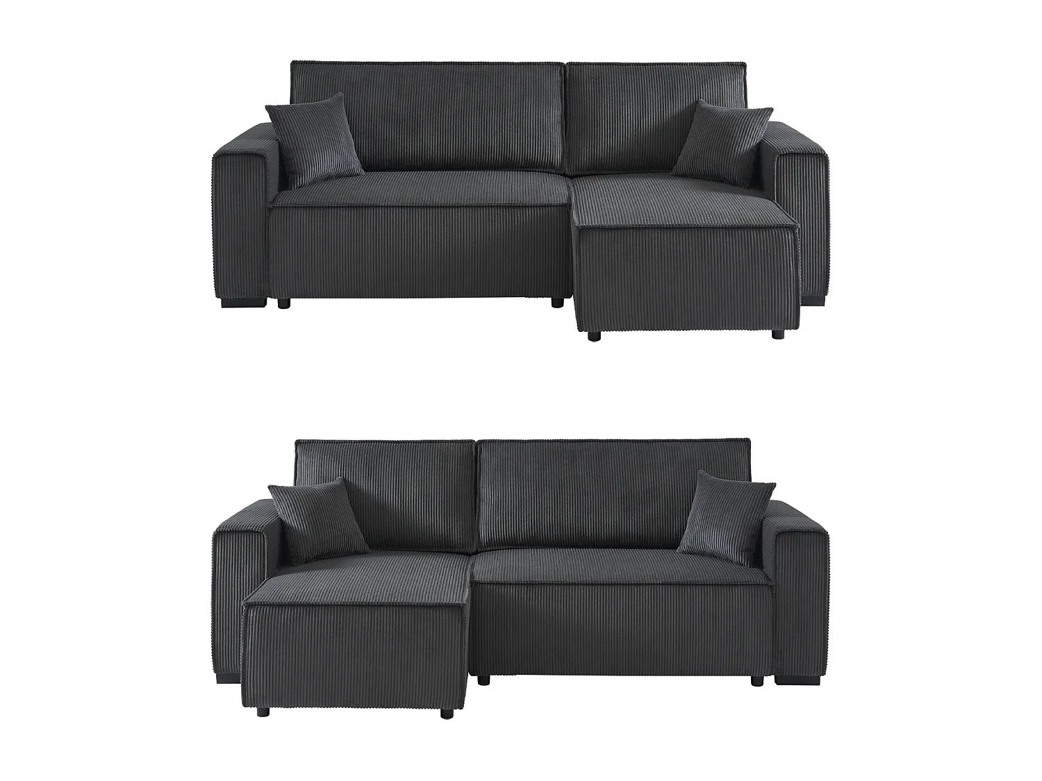 Divano letto angolare e reversibile a 3 posti  in velluto a coste