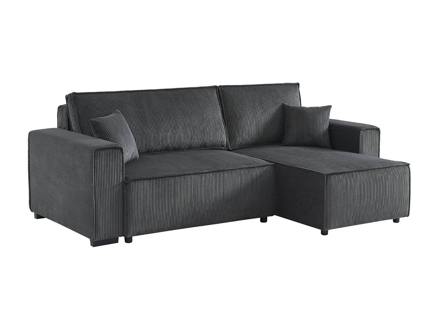 Sofá cama esquinero convertible de pana gruesa, 3 plazas gris oscuro