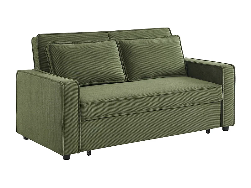 Canapé convertible 3 places kaki velours côtelé. banquette. lit