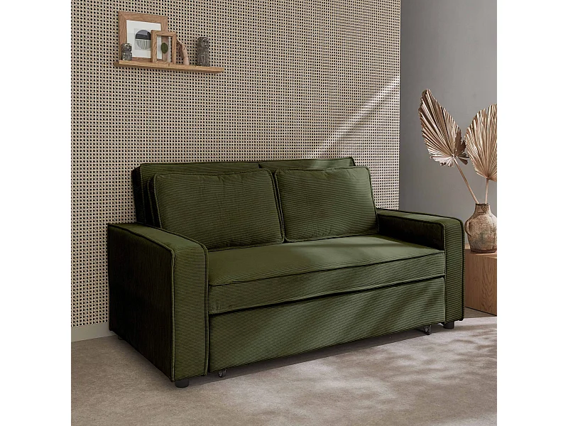 Sofá cama de pana de 3 plazas kaki oscuro