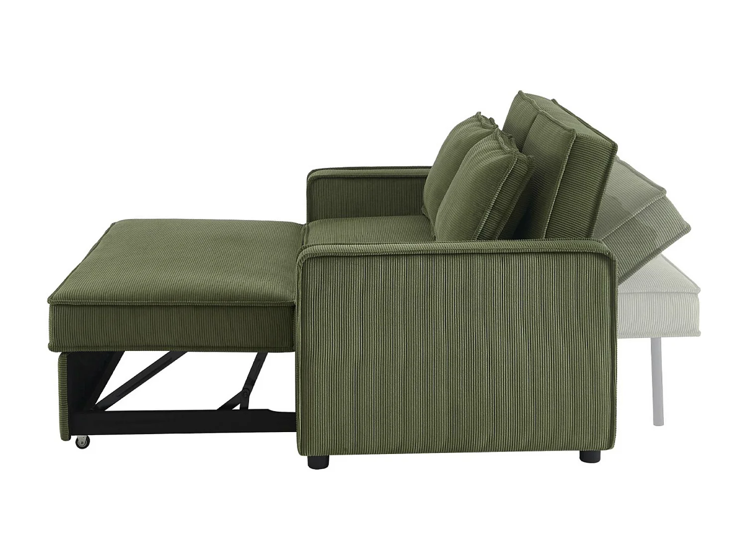 Divano letto a 3 posti in velluto a coste, kaki