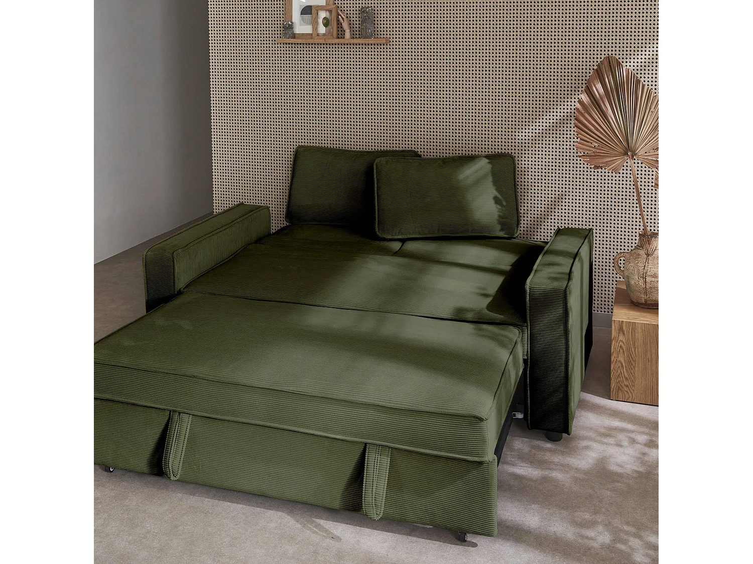 Sofá cama de pana de 3 plazas kaki oscuro