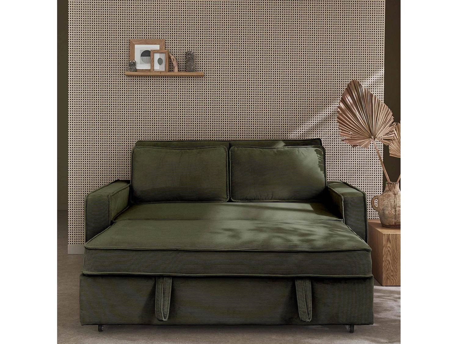 Sofá cama de pana de 3 plazas kaki oscuro