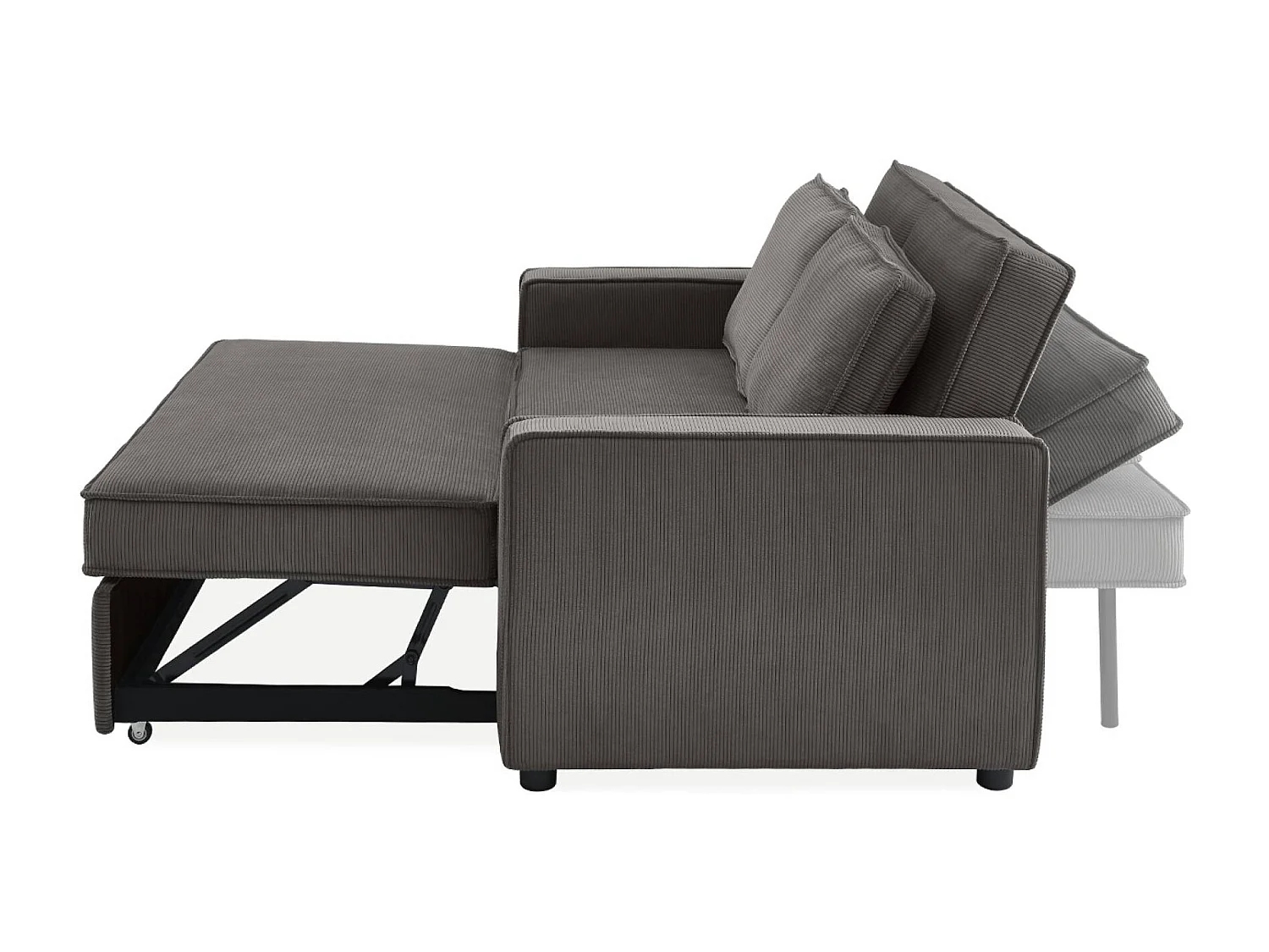 Canapé convertible 3 places gris velours côtelé. banquette. lit. canapé