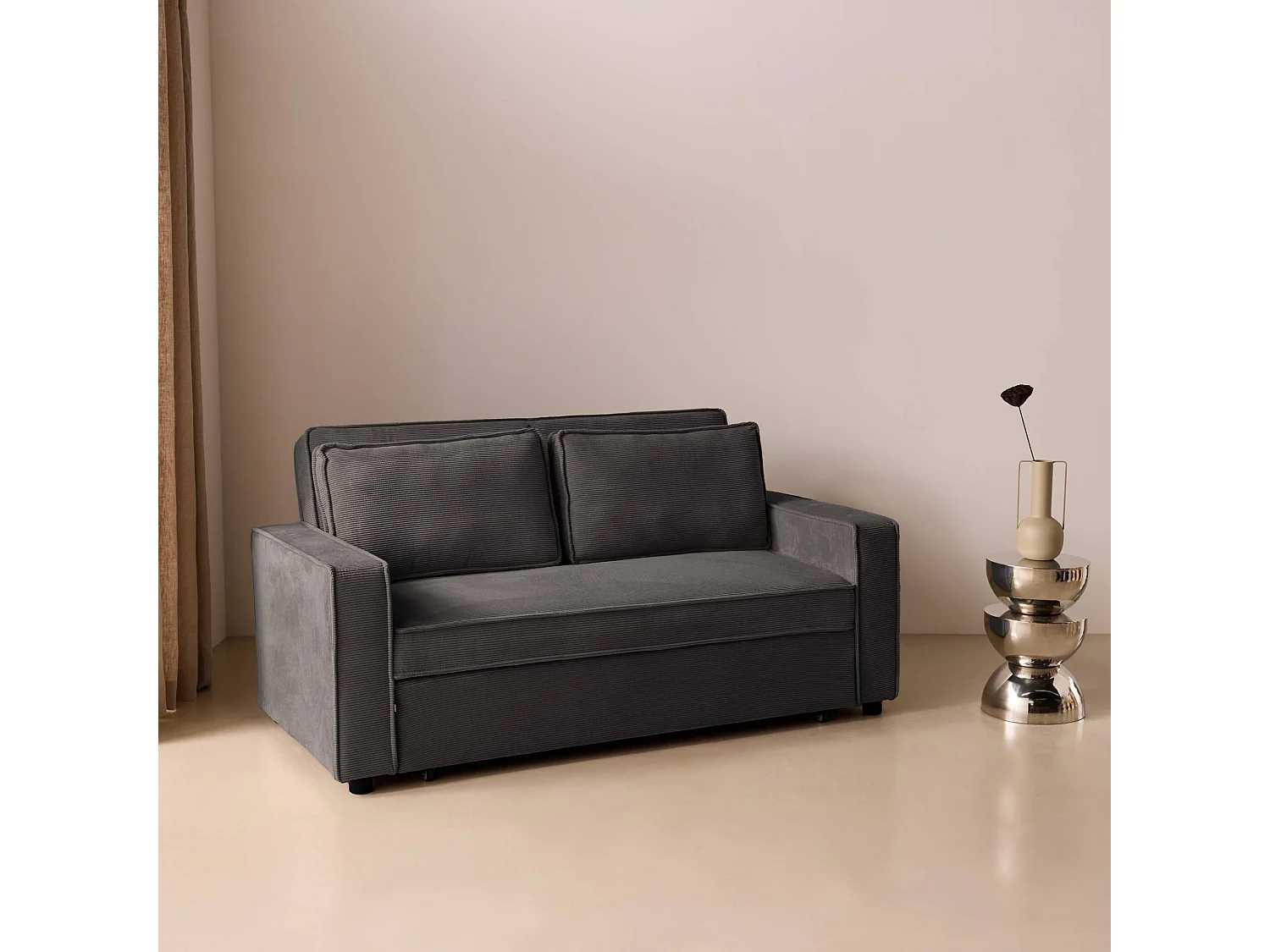 Sofá cama de pana, 2 plazas gris