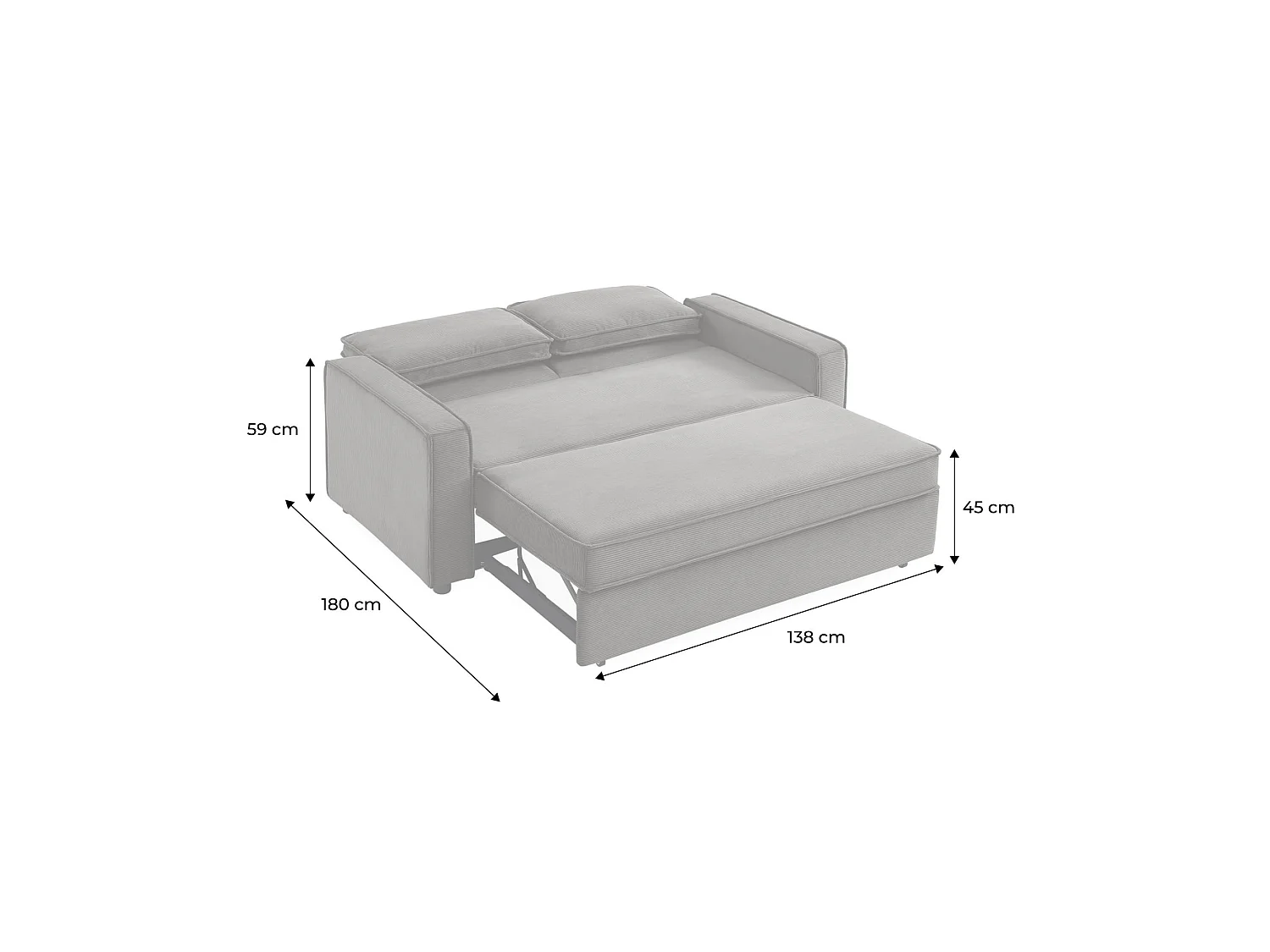 Sofá cama de pana, 2 plazas gris