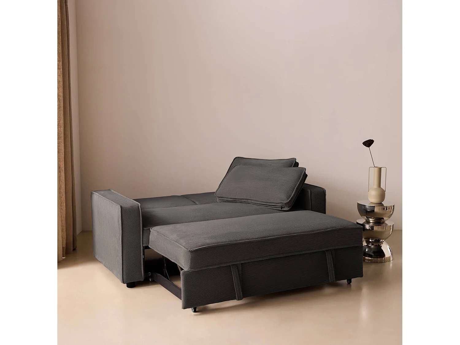 Sofá cama de pana, 2 plazas gris