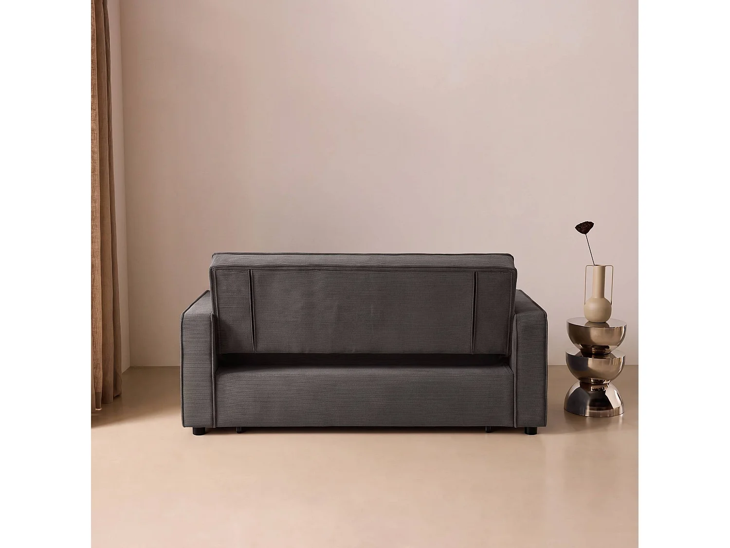Sofá cama de pana, 2 plazas gris