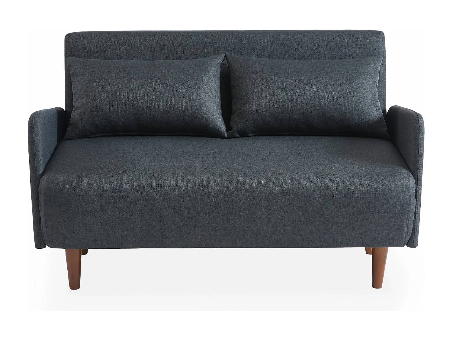 Divanetto letto clic clac 2 posti in tessuto, gambe in legno, grigio