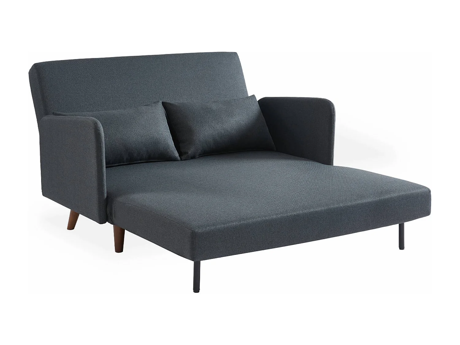 Divanetto letto clic clac 2 posti in tessuto, gambe in legno, grigio