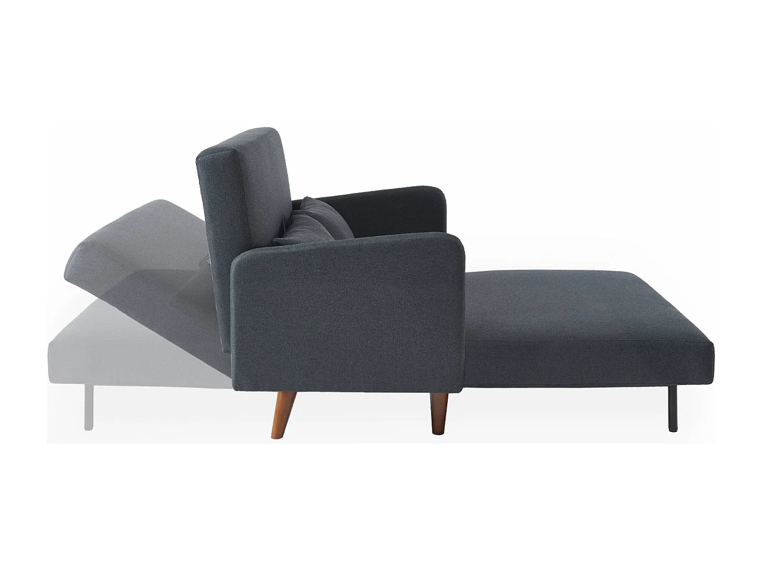 Divanetto letto clic clac 2 posti in tessuto, gambe in legno, grigio