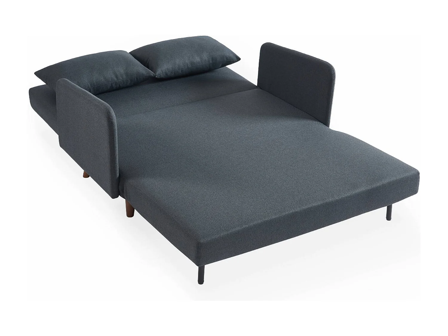 Divanetto letto clic clac 2 posti in tessuto, gambe in legno, grigio