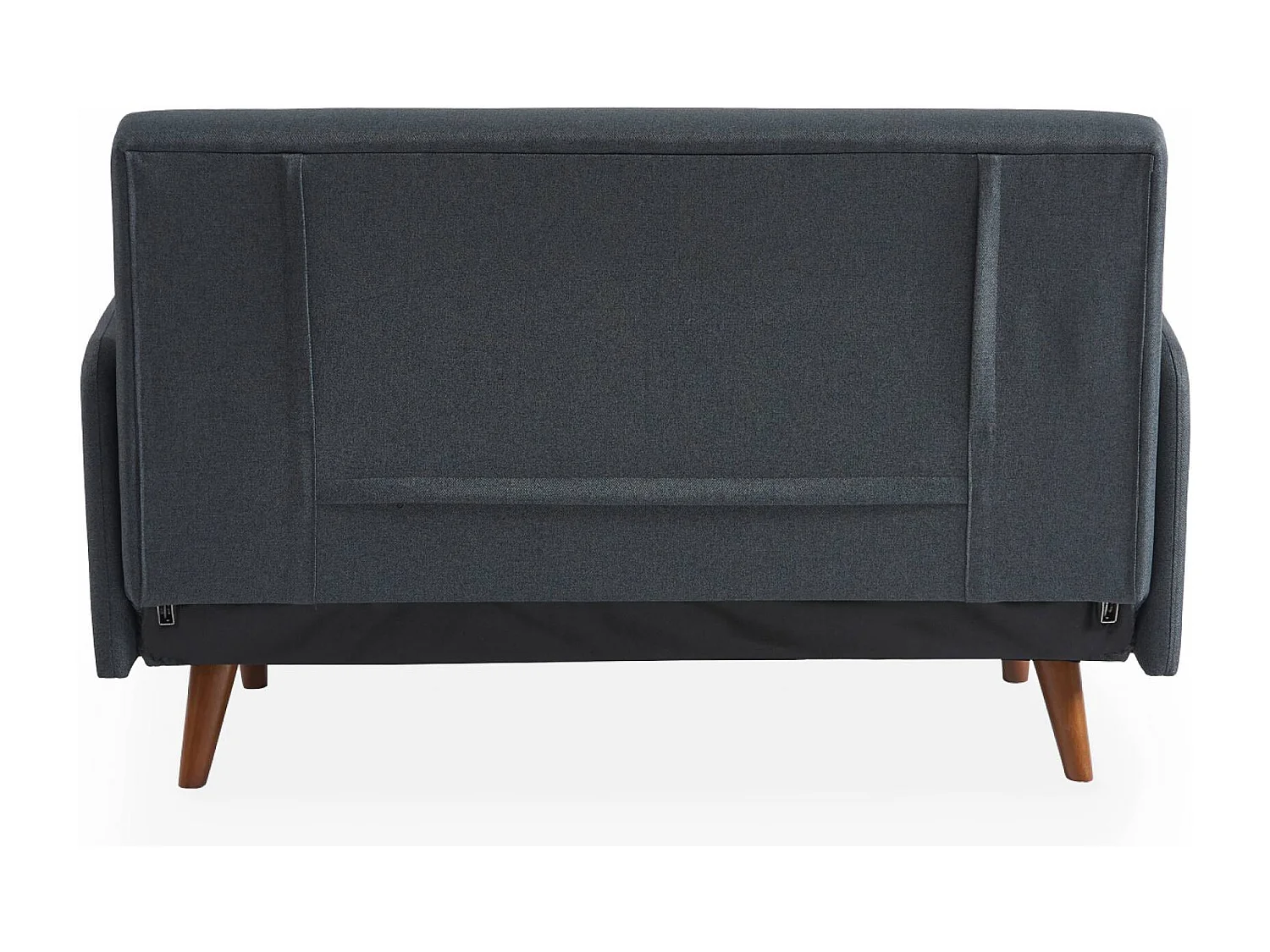 Divanetto letto clic clac 2 posti in tessuto, gambe in legno, grigio