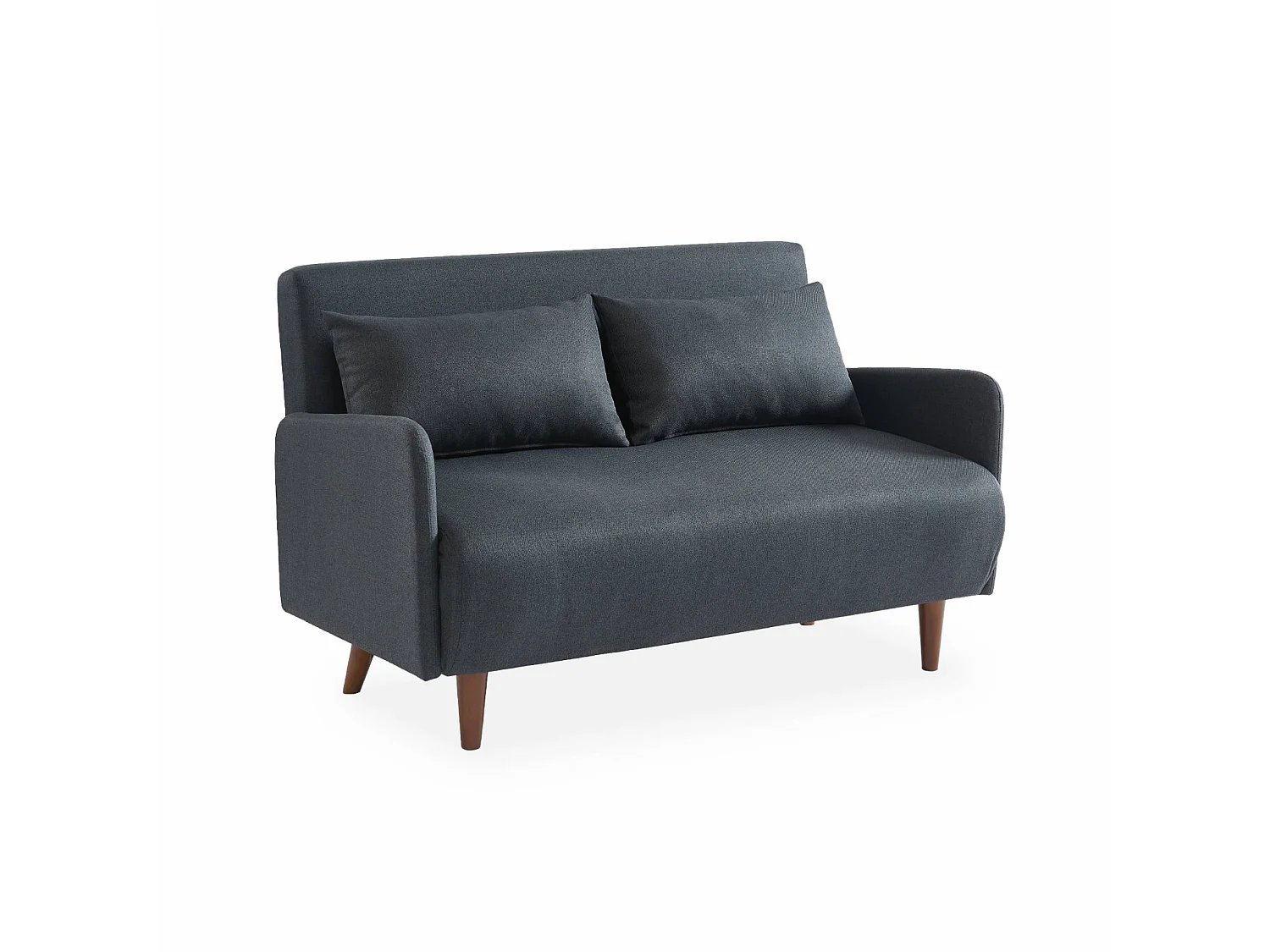 Divano letto clic-clac in tessuto con gambe in legno, 2 posti, grigio