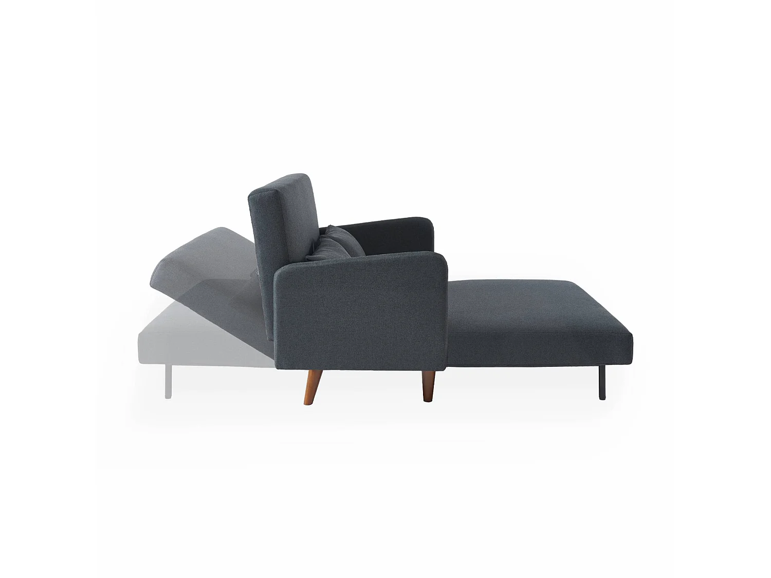 Divano letto clic-clac in tessuto con gambe in legno, 2 posti, grigio