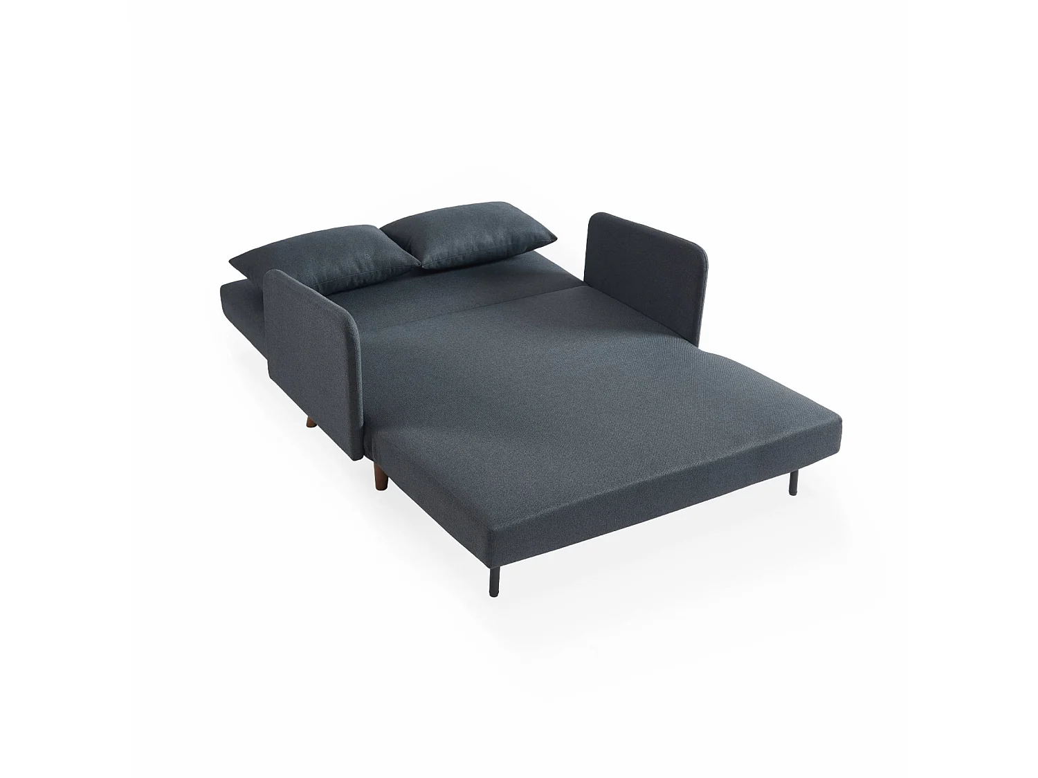 Divano letto clic-clac in tessuto con gambe in legno, 2 posti, grigio
