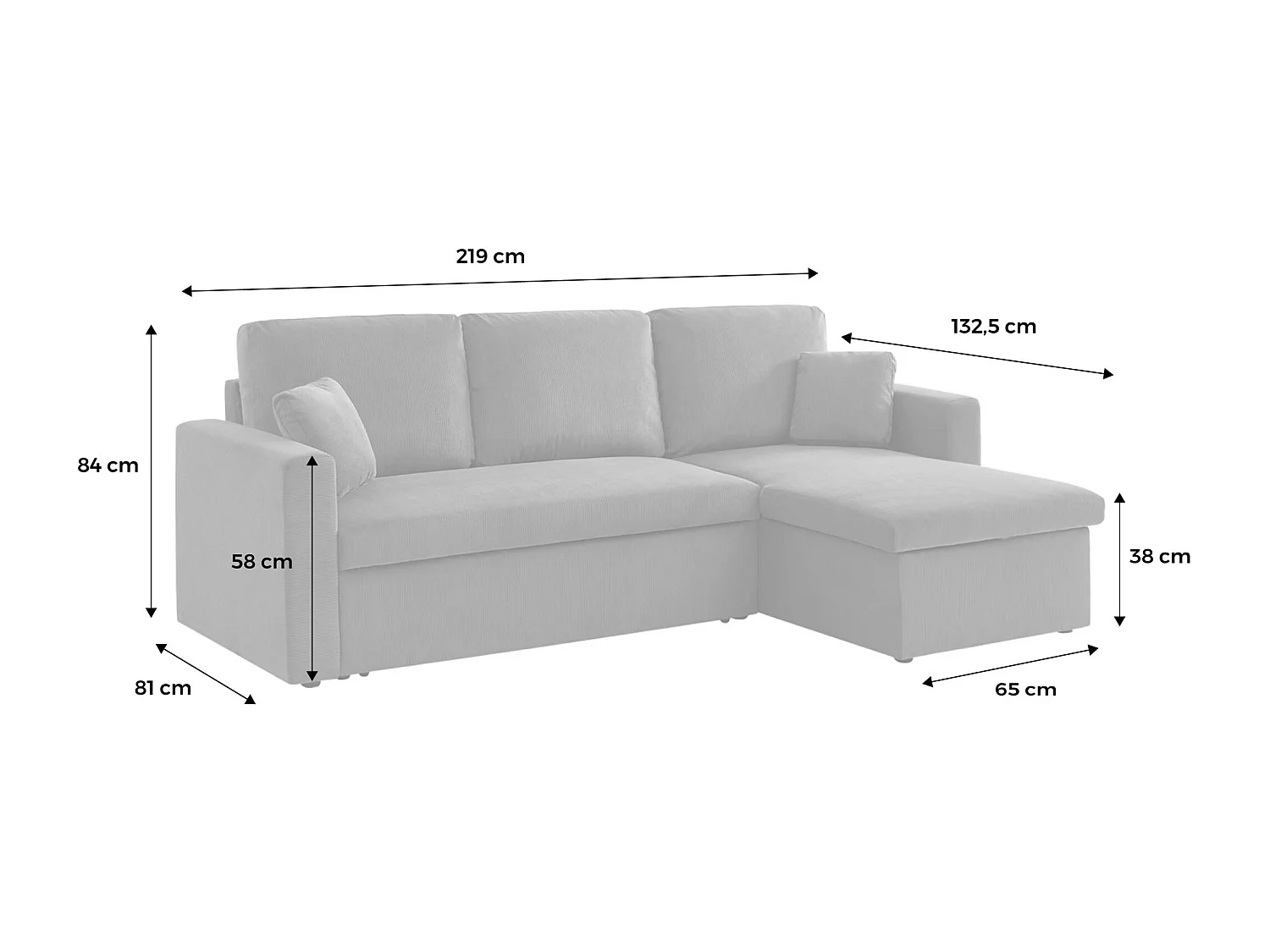 Canapé d'angle convertible en velours côtelé gris foncé  - IDA - 3 places. fauteuil d'angle réversible coffre rangement lit modulable