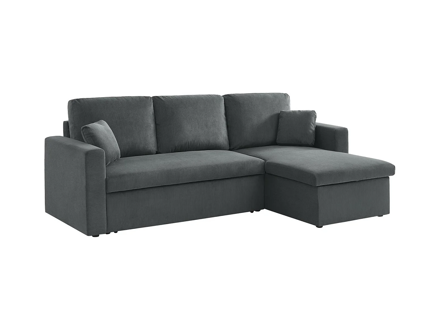 Canapé d'angle convertible en velours côtelé gris foncé  - IDA - 3 places. fauteuil d'angle réversible coffre rangement lit modulable