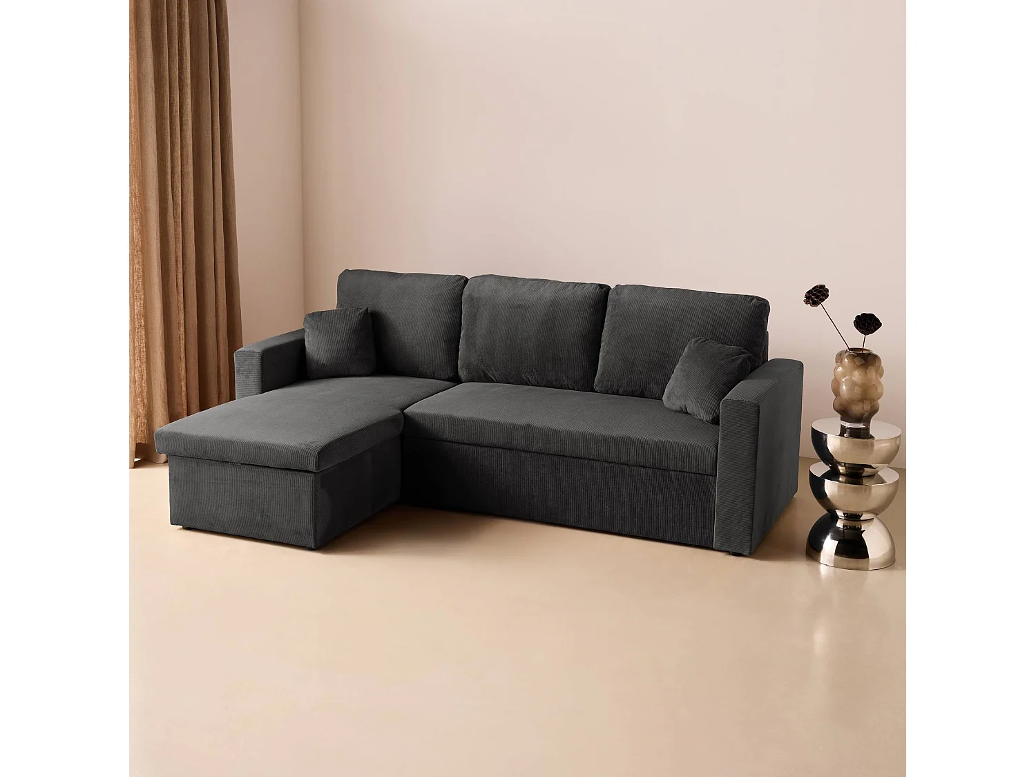 Sofá cama esquinero reversible con espacio de almacenamiento, 3 plazas