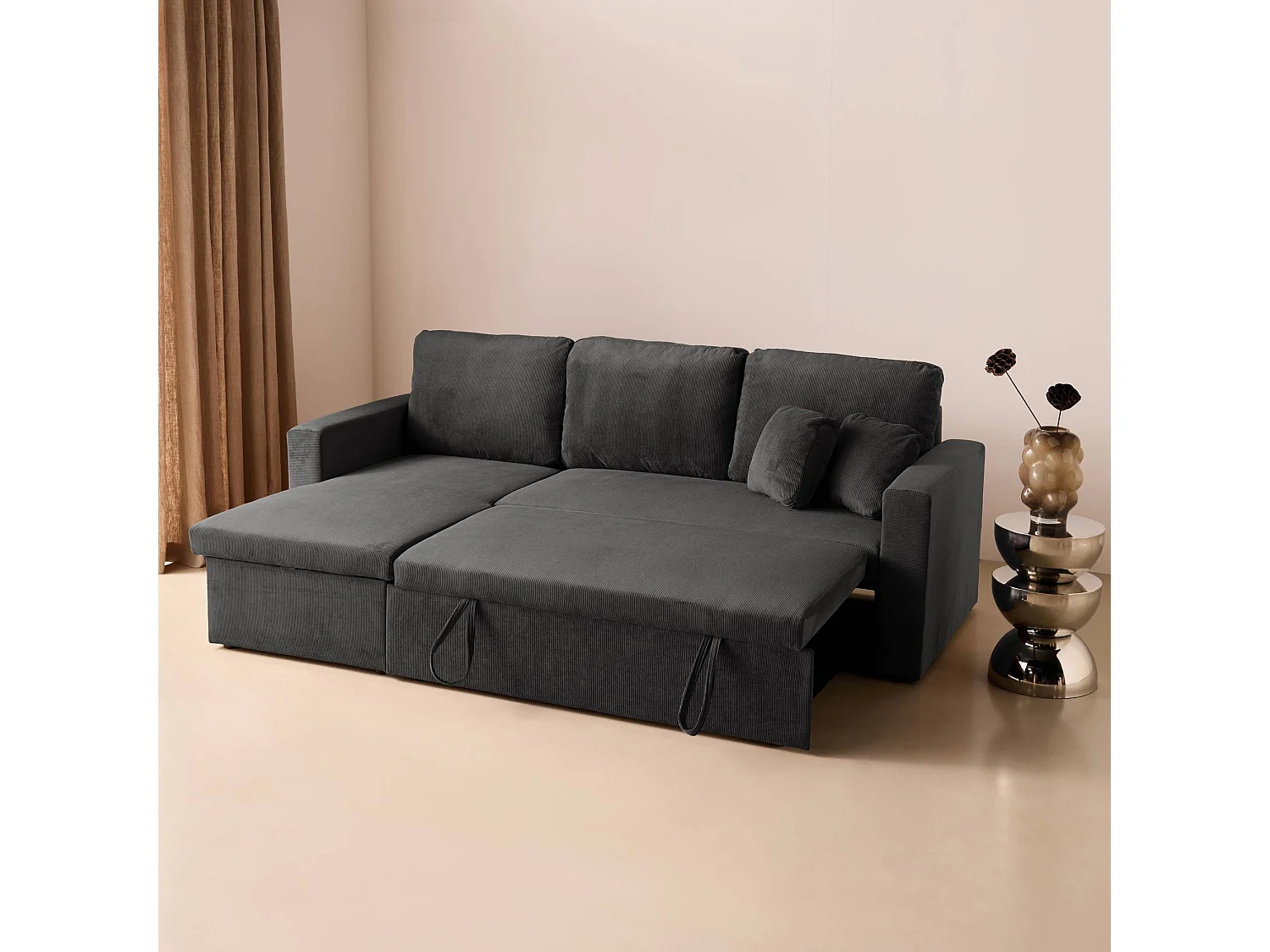 Sofá cama esquinero reversible con espacio de almacenamiento, 3 plazas