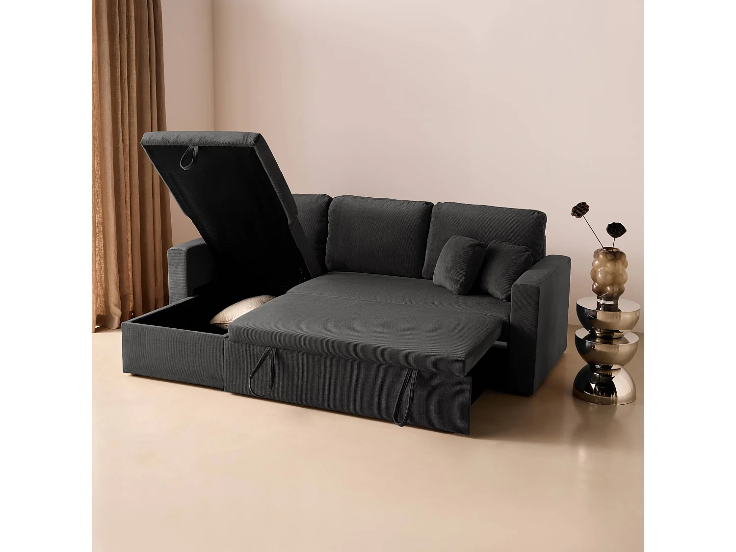 Sofá cama esquinero reversible con espacio de almacenamiento, 3 plazas