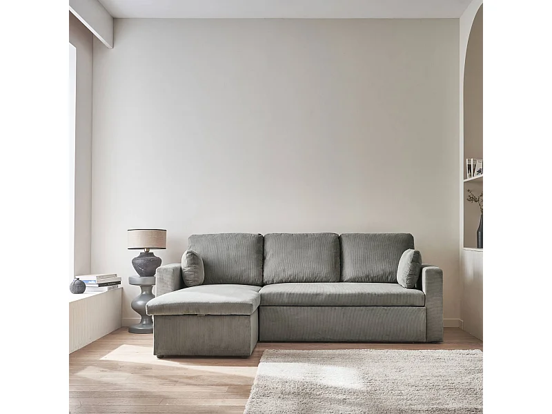 Sofá cama de pana de 3 plazas gris claro