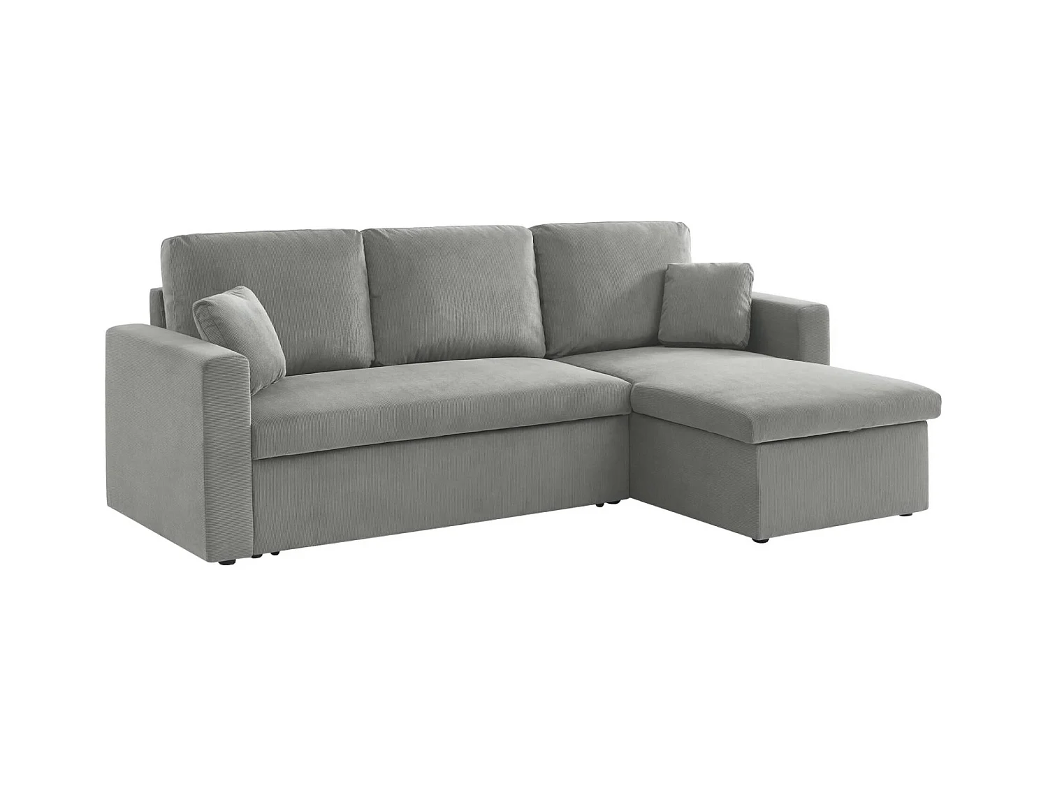 Canapé d'angle convertible en velours côtelé gris clair - IDA - 3 places. fauteuil d'angle réversible coffre rangement lit modulable