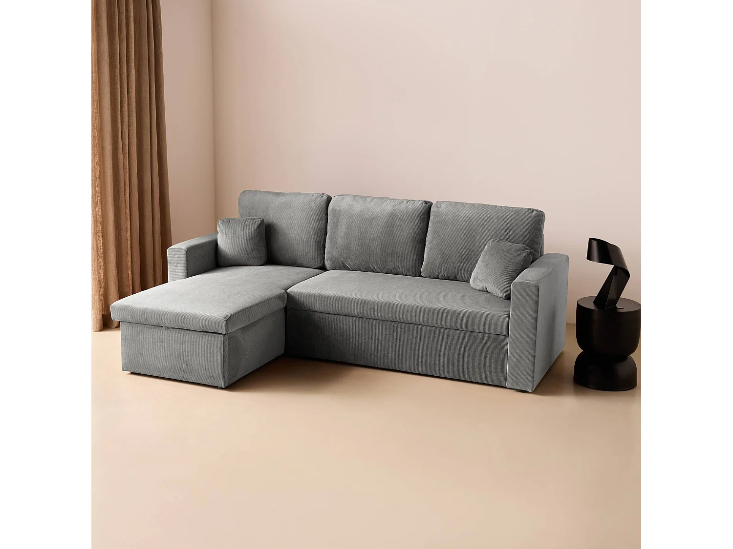 Sofá cama esquinero reversible con espacio de almacenamiento, 3 plazas