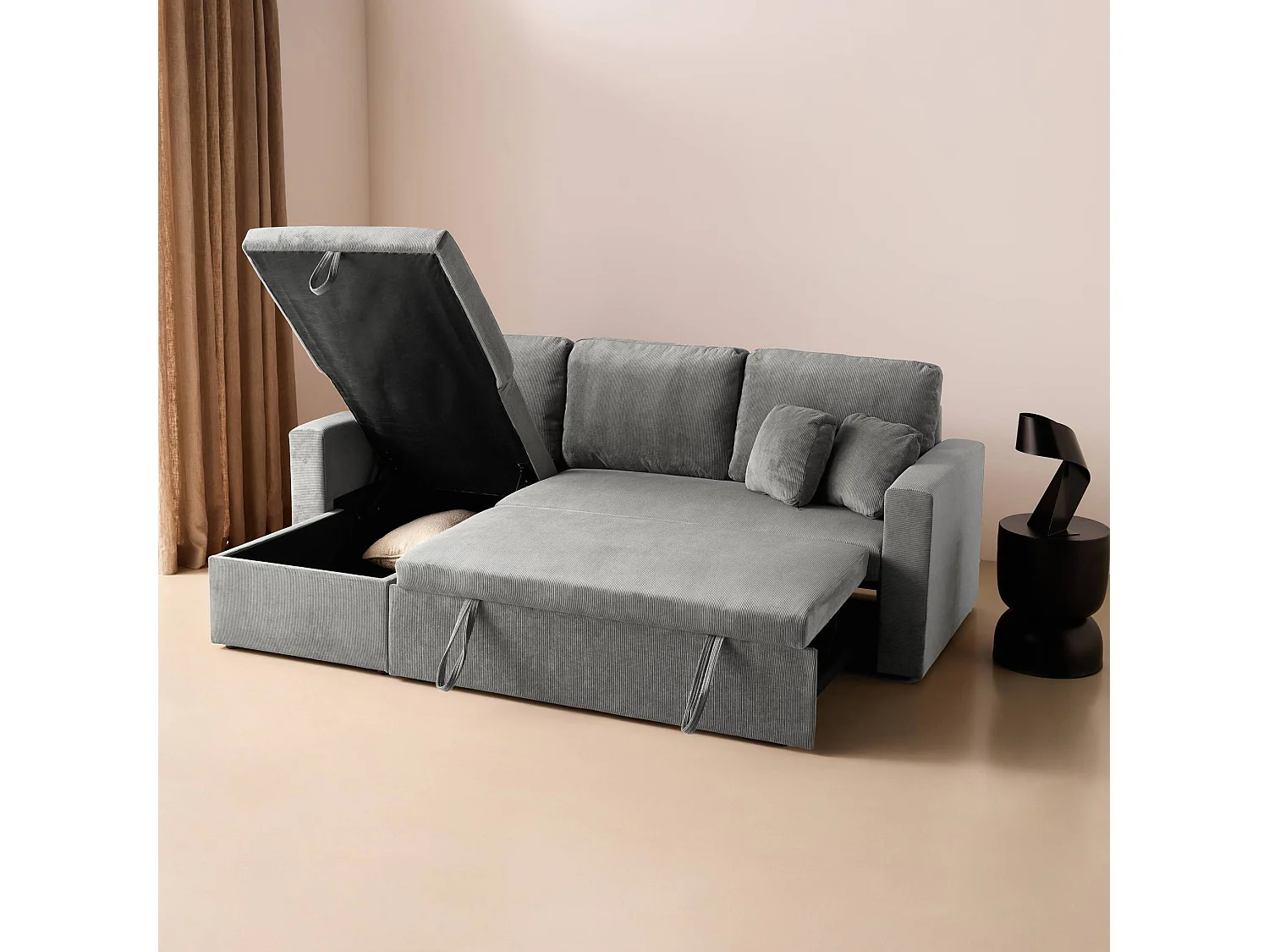 Sofá cama esquinero reversible con espacio de almacenamiento, 3 plazas