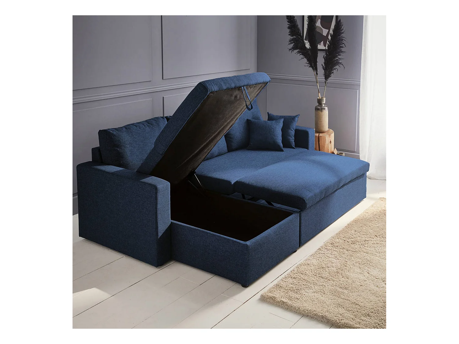 Sofá cama esquinero reversible de 3 plaza azul