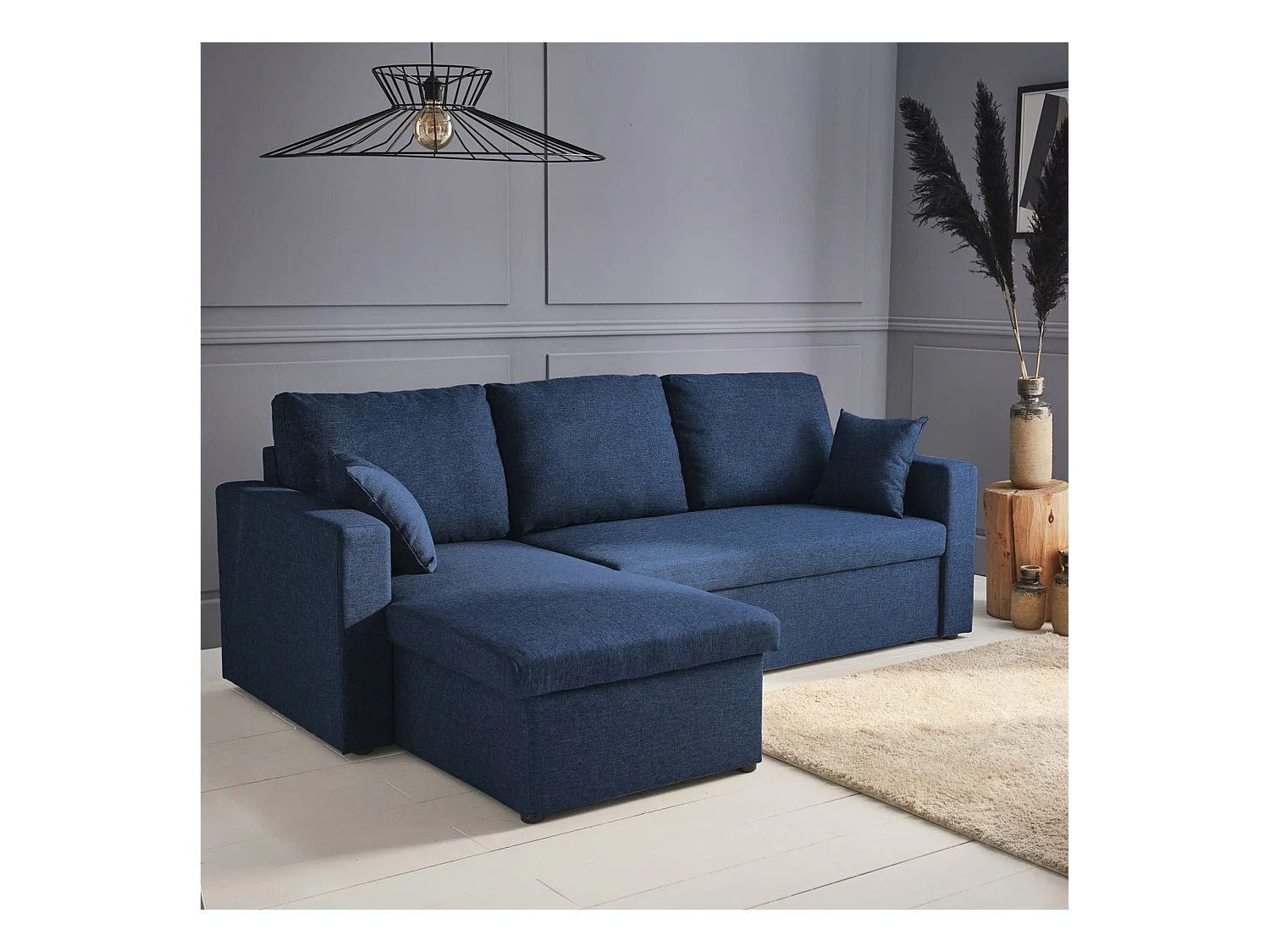 Sofá cama esquinero reversible de 3 plaza azul